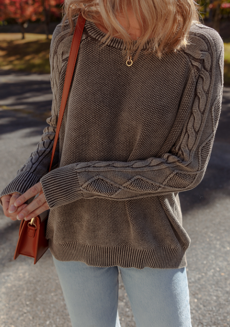 DARK BROWN CONTRAST CABLE KNIT SLEEVE