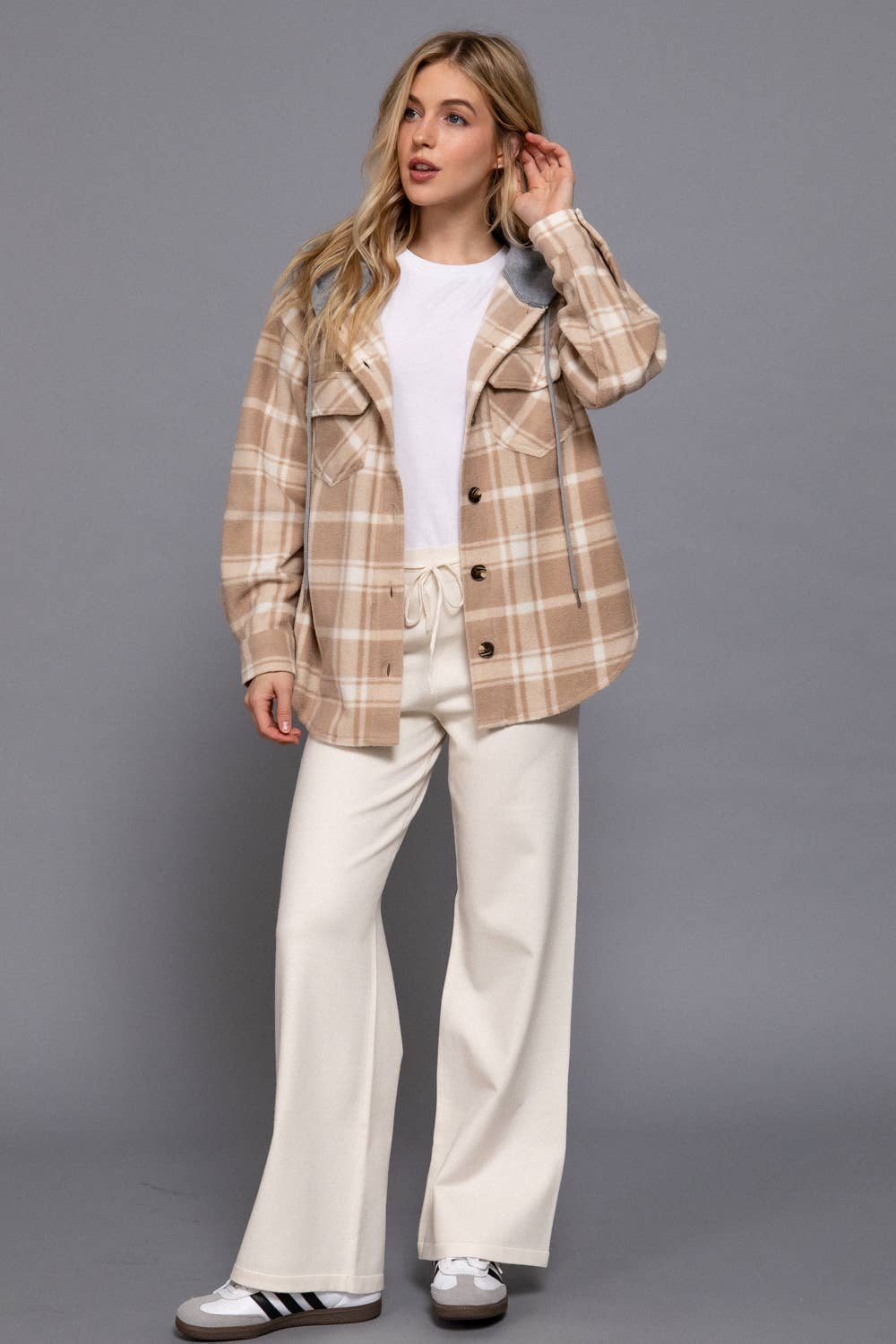 DARCY PLAID BUTTON DOWN WITH HOODIE