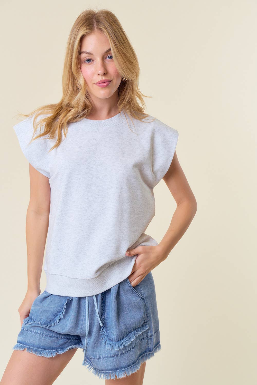 COTTON FRENCH TERRY CREW NECK MUSCLE SWEATSHIRT
