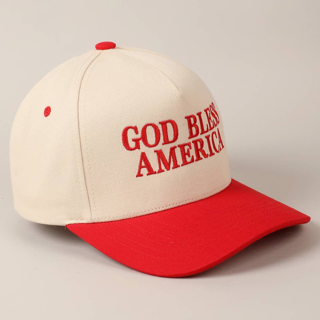 GOD BLESS AMERICA EMBROIDERED TWO TONE CAP