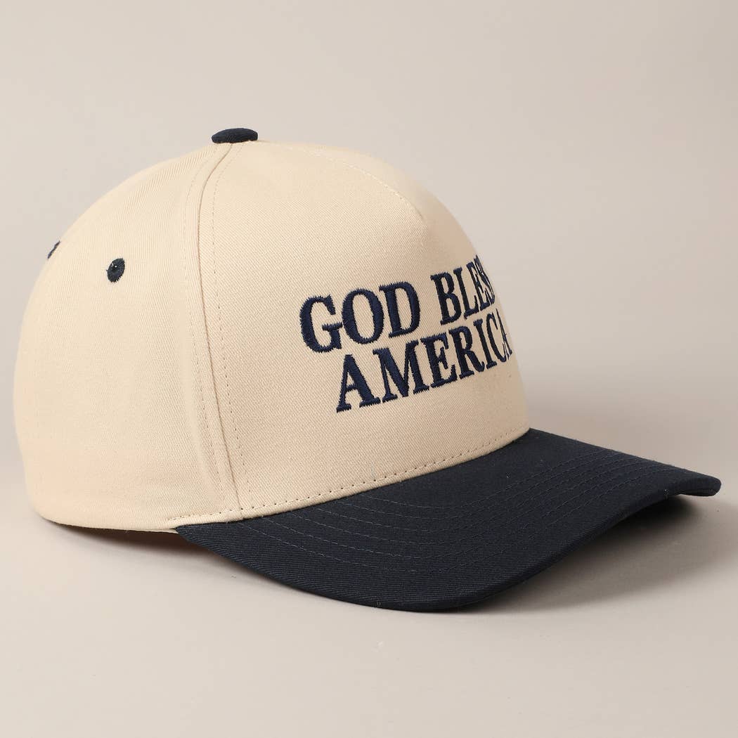 GOD BLESS AMERICA EMBROIDERED TWO TONE CAP