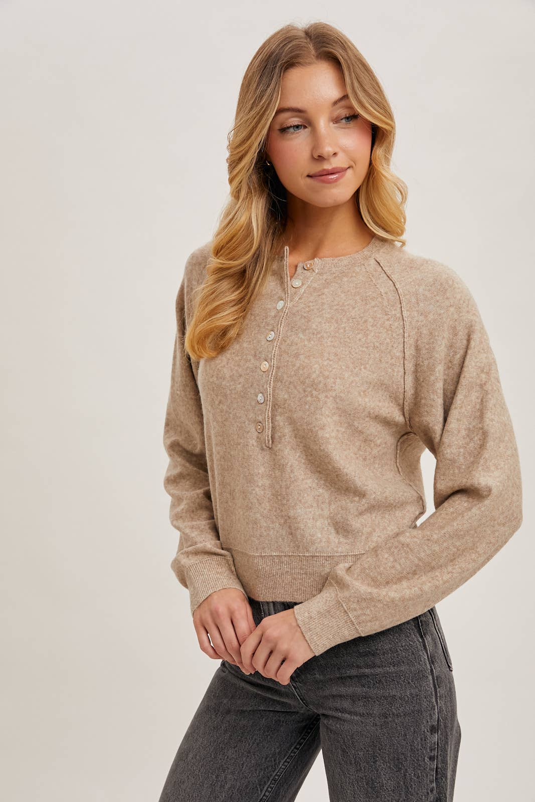 Bluivy - HALF-BUTTON HENLEY KNIT SWEATER: WINE / S