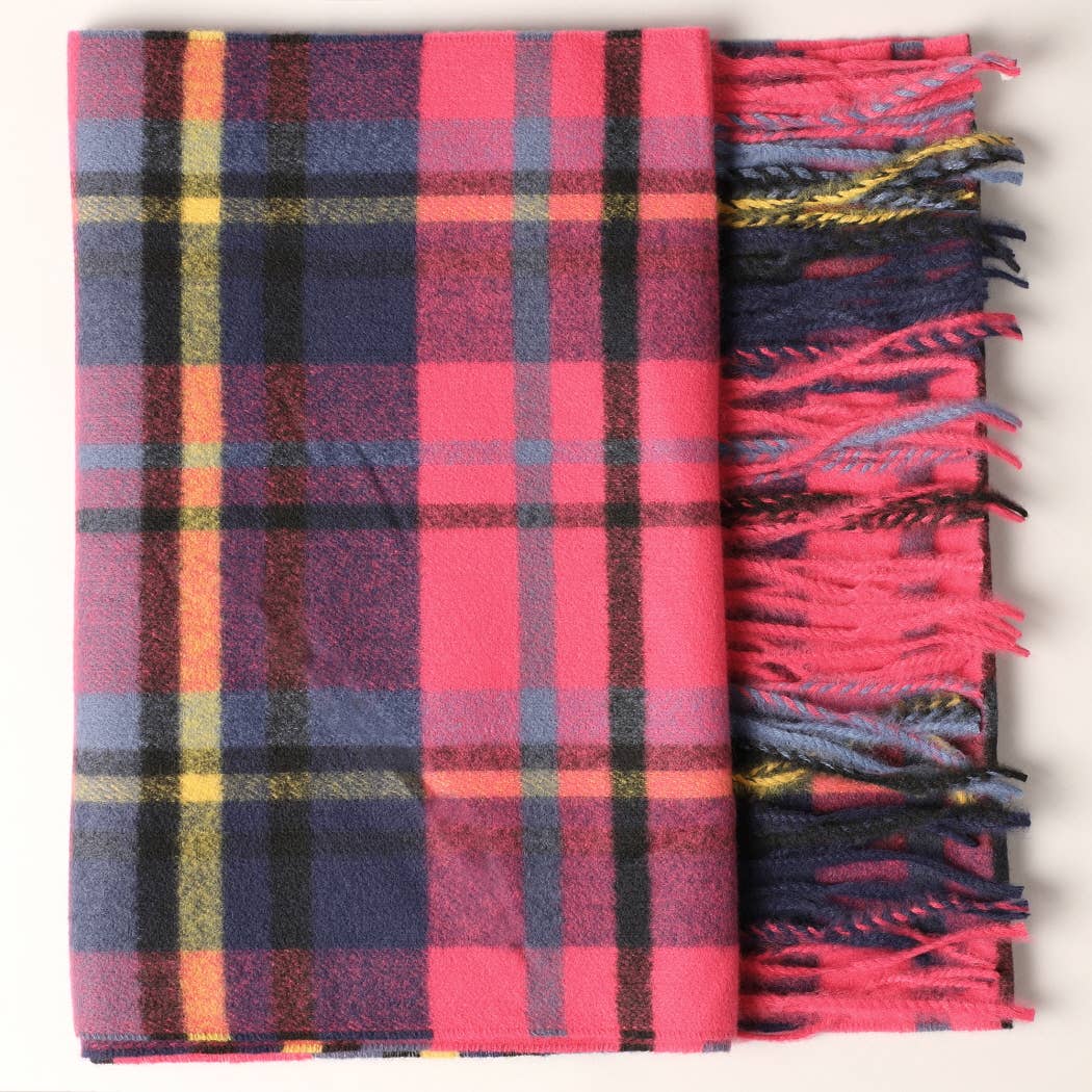 Fashion City - Cashmere Feel Plaid Pattern Scarf - Fringed Edges: SW-18 / ONE SIZE