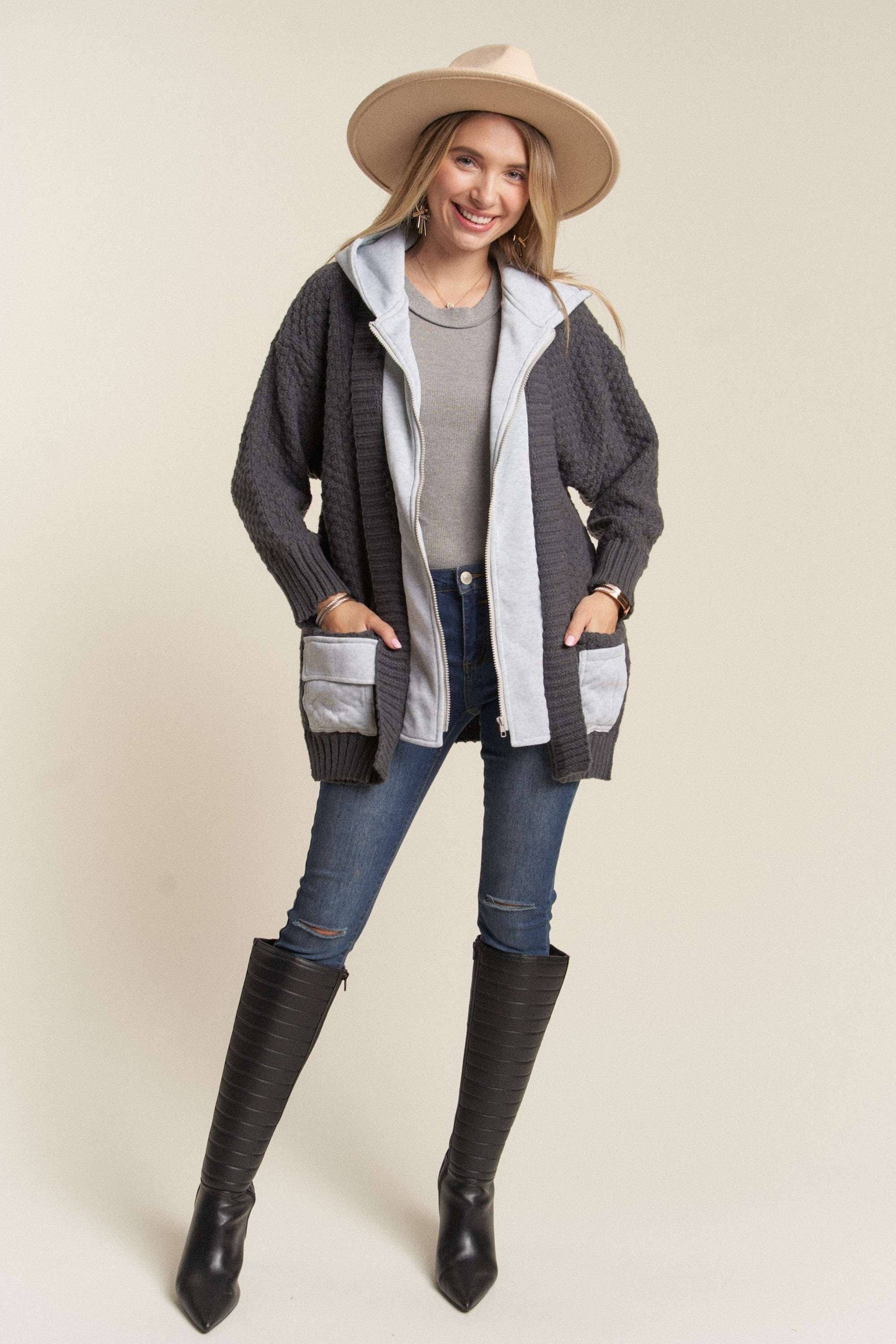 CHARCOAL ZIP UP HOODIE JACKET