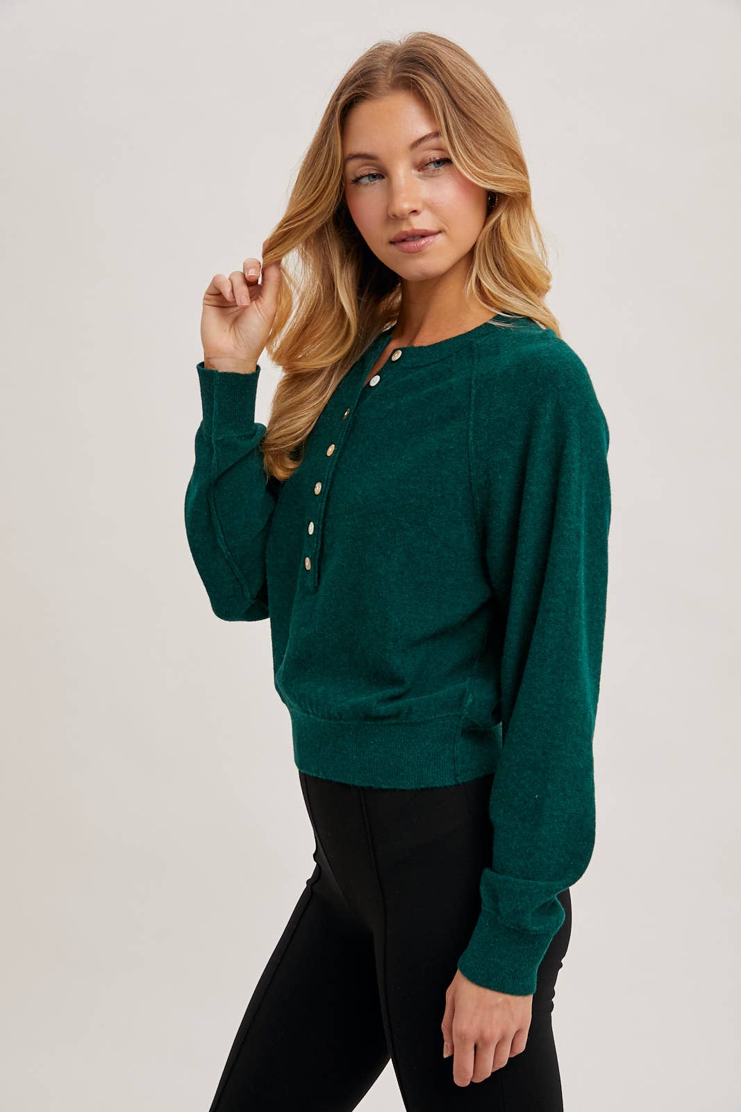 Bluivy - HALF-BUTTON HENLEY KNIT SWEATER: WINE / S