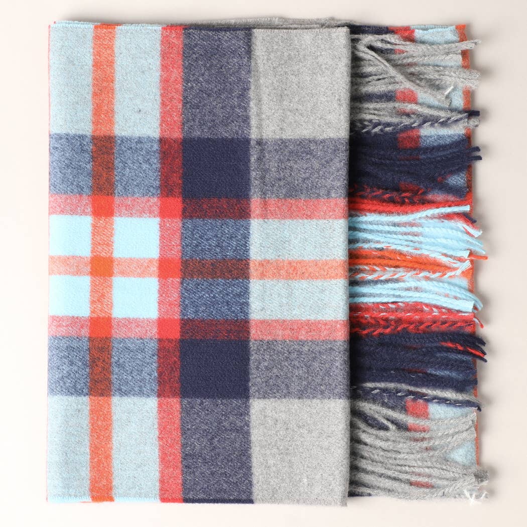 Fashion City - Cashmere Feel Plaid Pattern Scarf - Fringed Edges: SW-18 / ONE SIZE