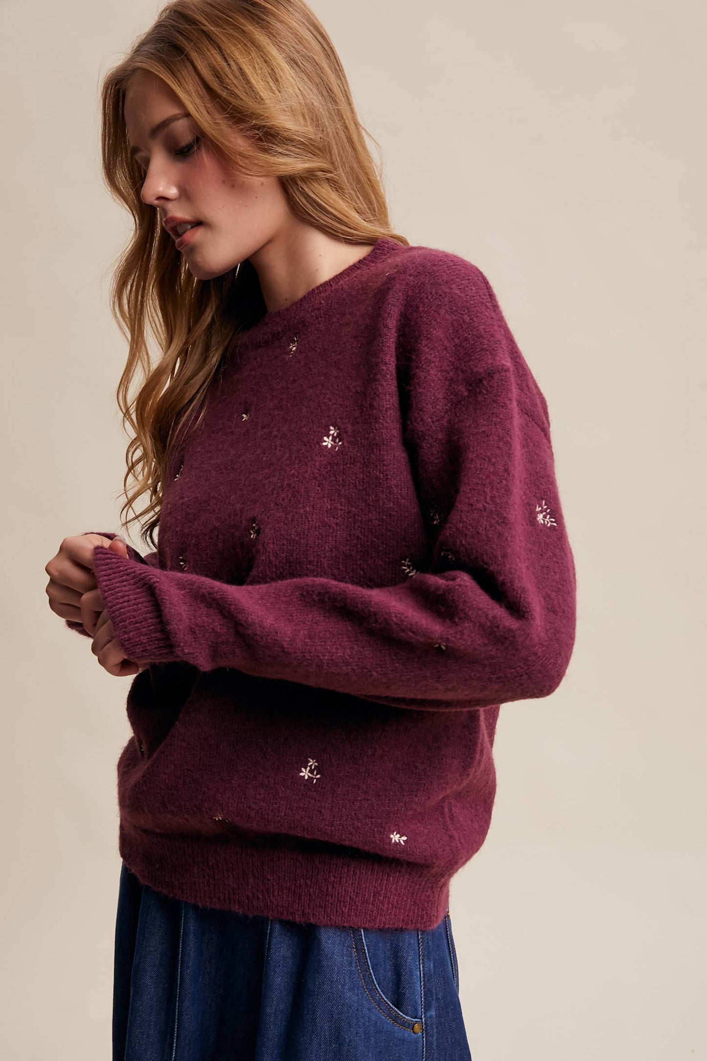 EMBROIDERED DOT KNIT SWEATER