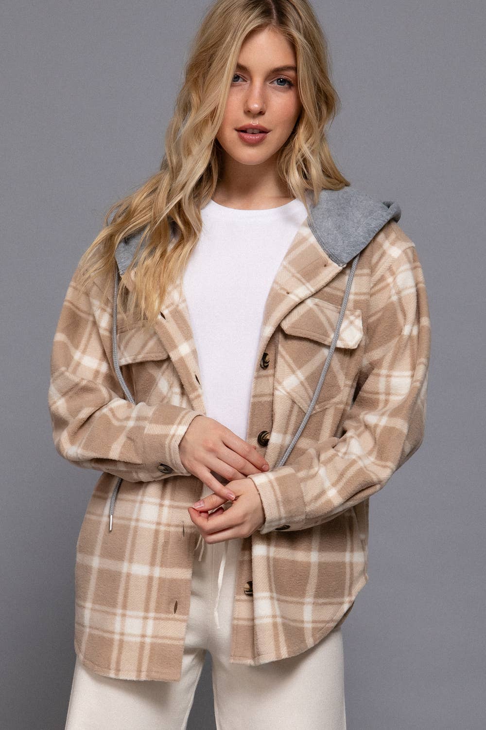 DARCY PLAID BUTTON DOWN WITH HOODIE
