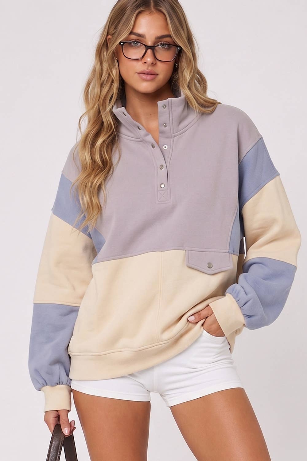 Colorblock Half Snap Sweatshirt: GRAY