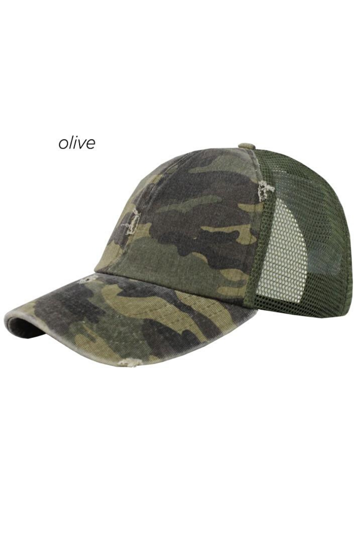 David And Young - FWCAPM6101 - Washed Camo Distressed Mesh Back Cap: Olive