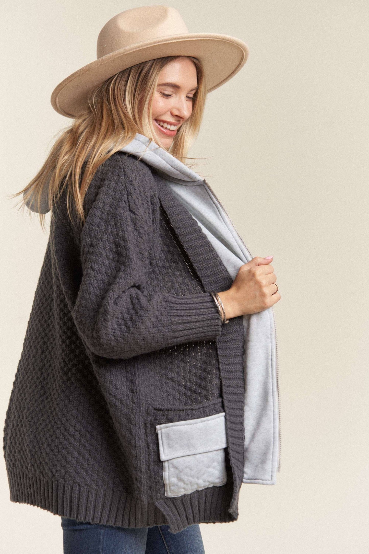 CHARCOAL ZIP UP HOODIE JACKET