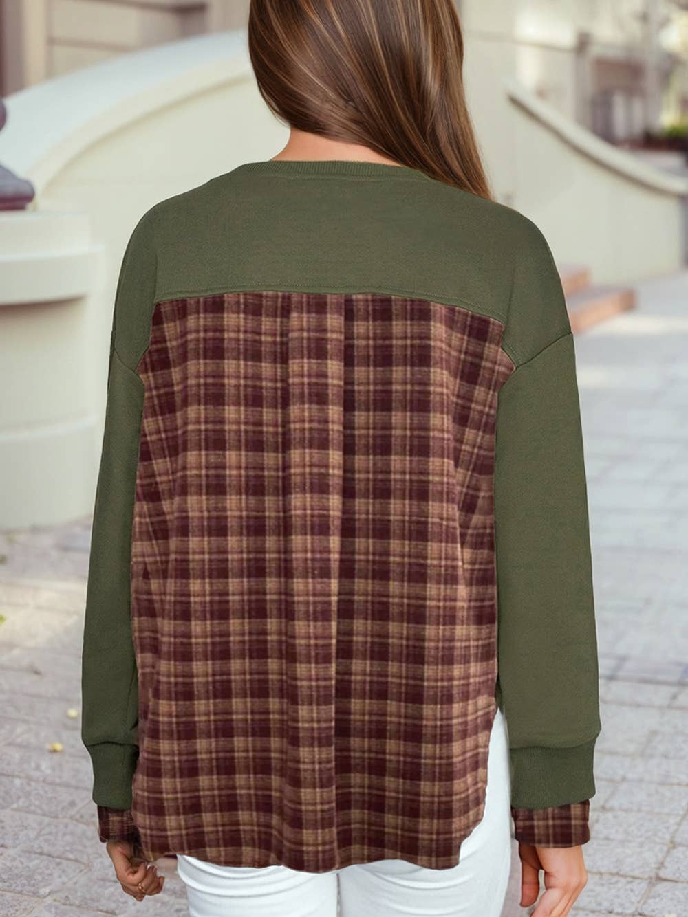VINTAGE PLAID DROP SHOULDER TOP