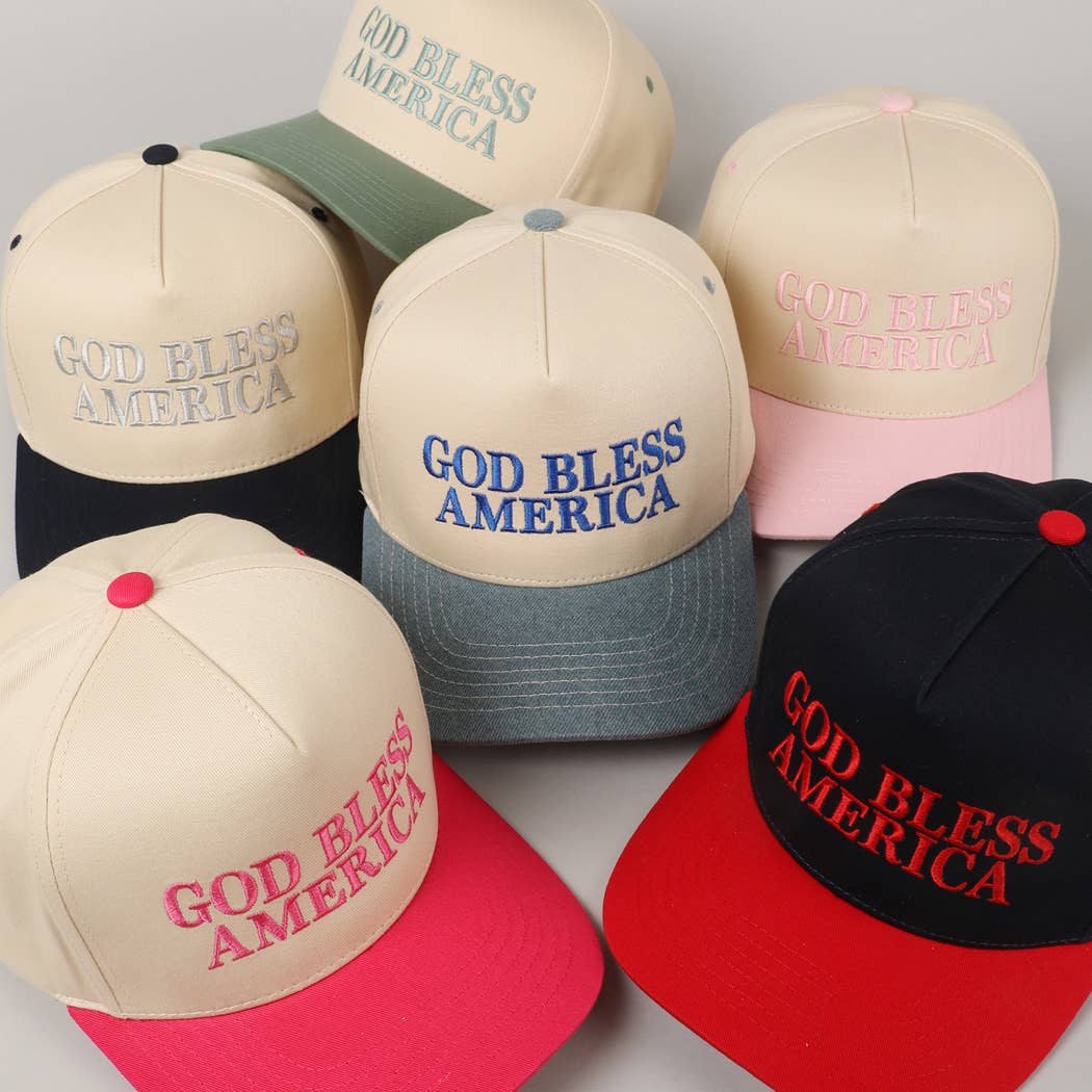 GOD BLESS AMERICA EMBROIDERED TWO TONE CAP
