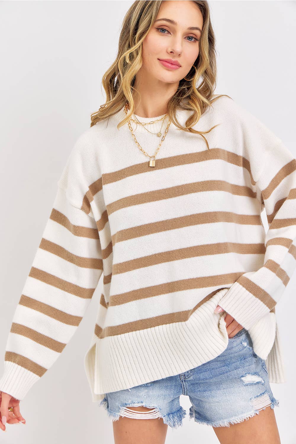 PULLOVER STRIPED OVERSIZE KNIT SWEATER