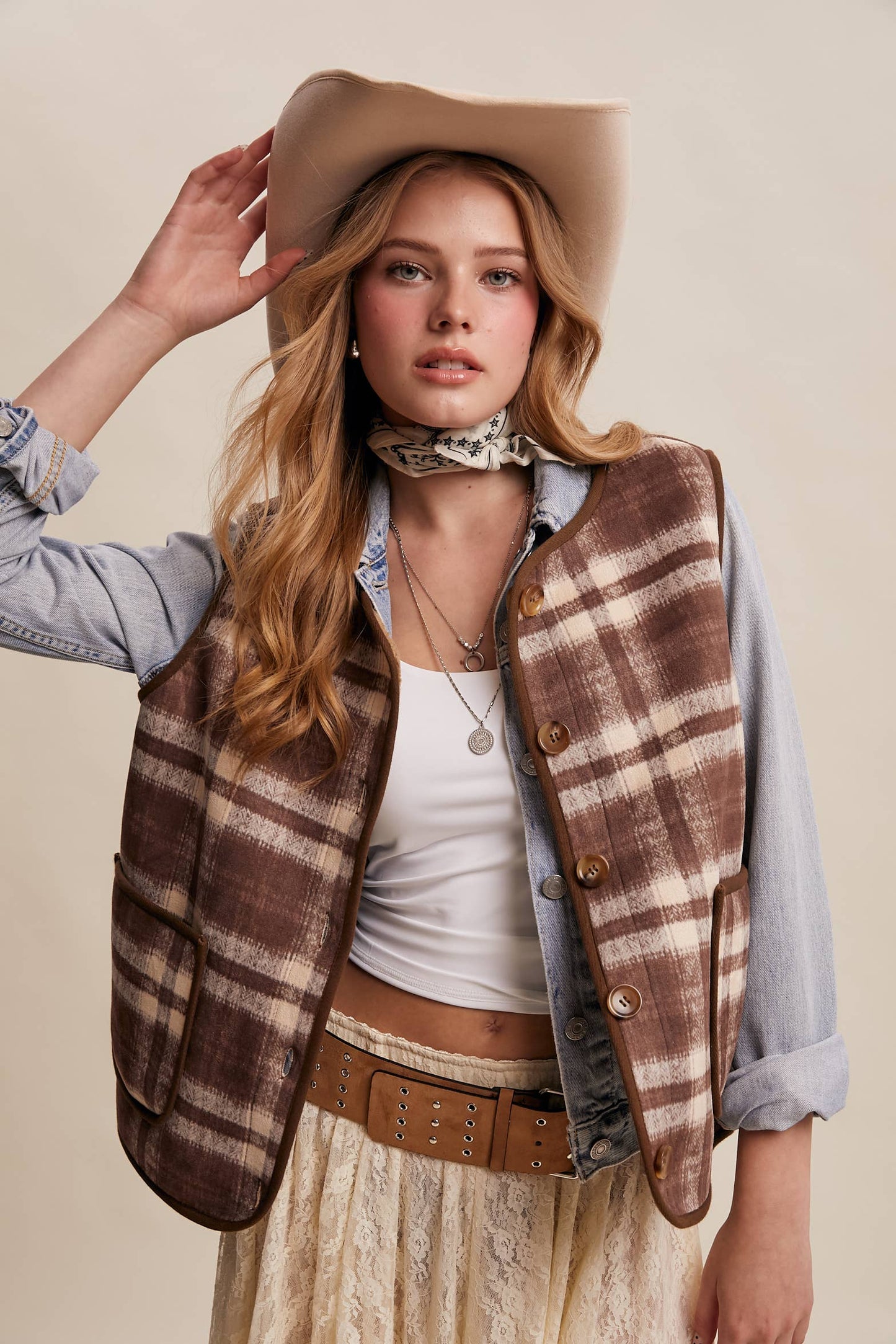 REVERSIBLE PLAID SHERPA VEST