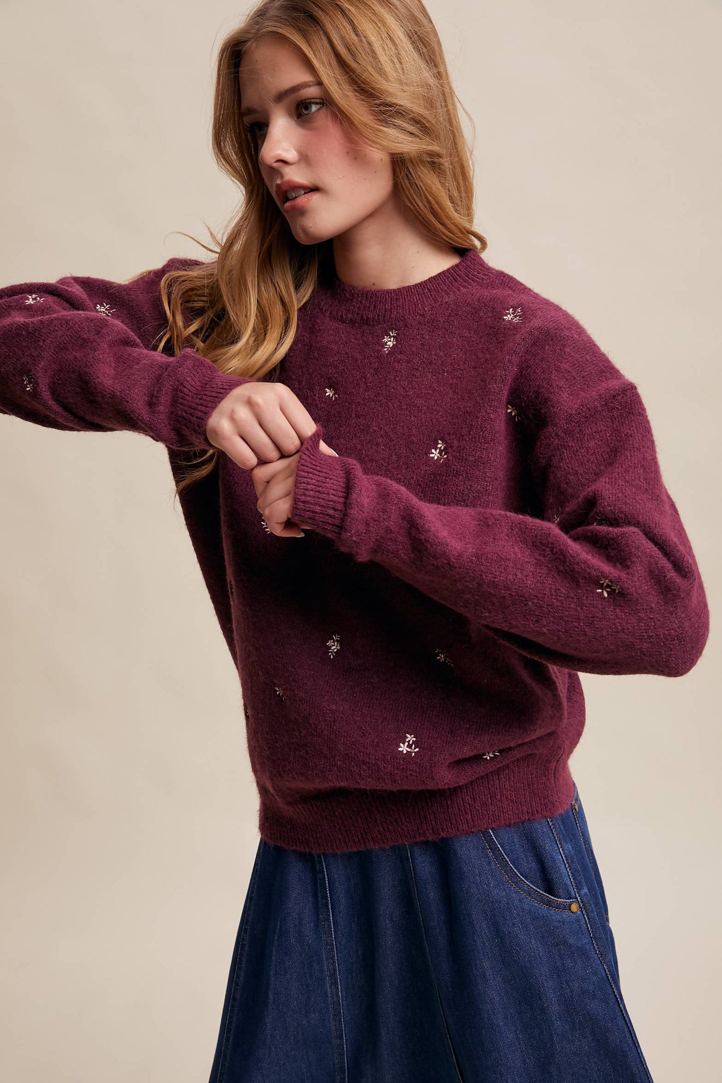 EMBROIDERED DOT KNIT SWEATER