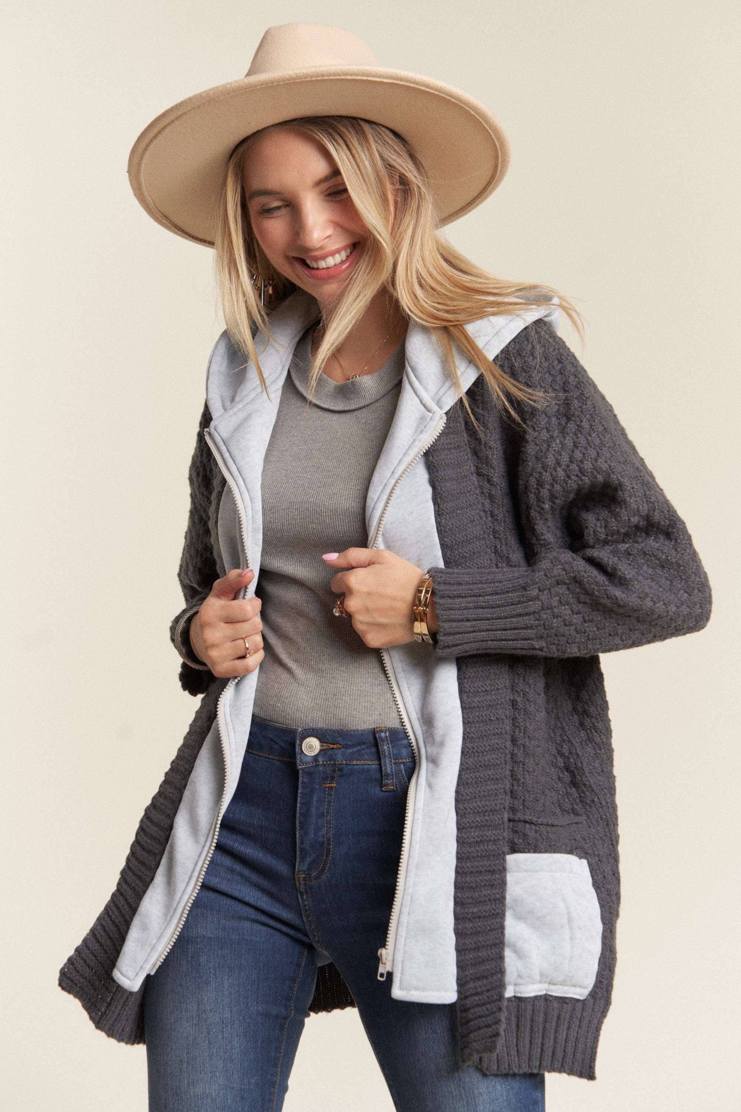 CHARCOAL ZIP UP HOODIE JACKET