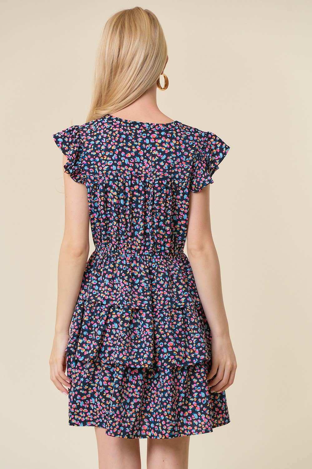 Split Ruffled Sleeve Tiered Bottom Mini Dress