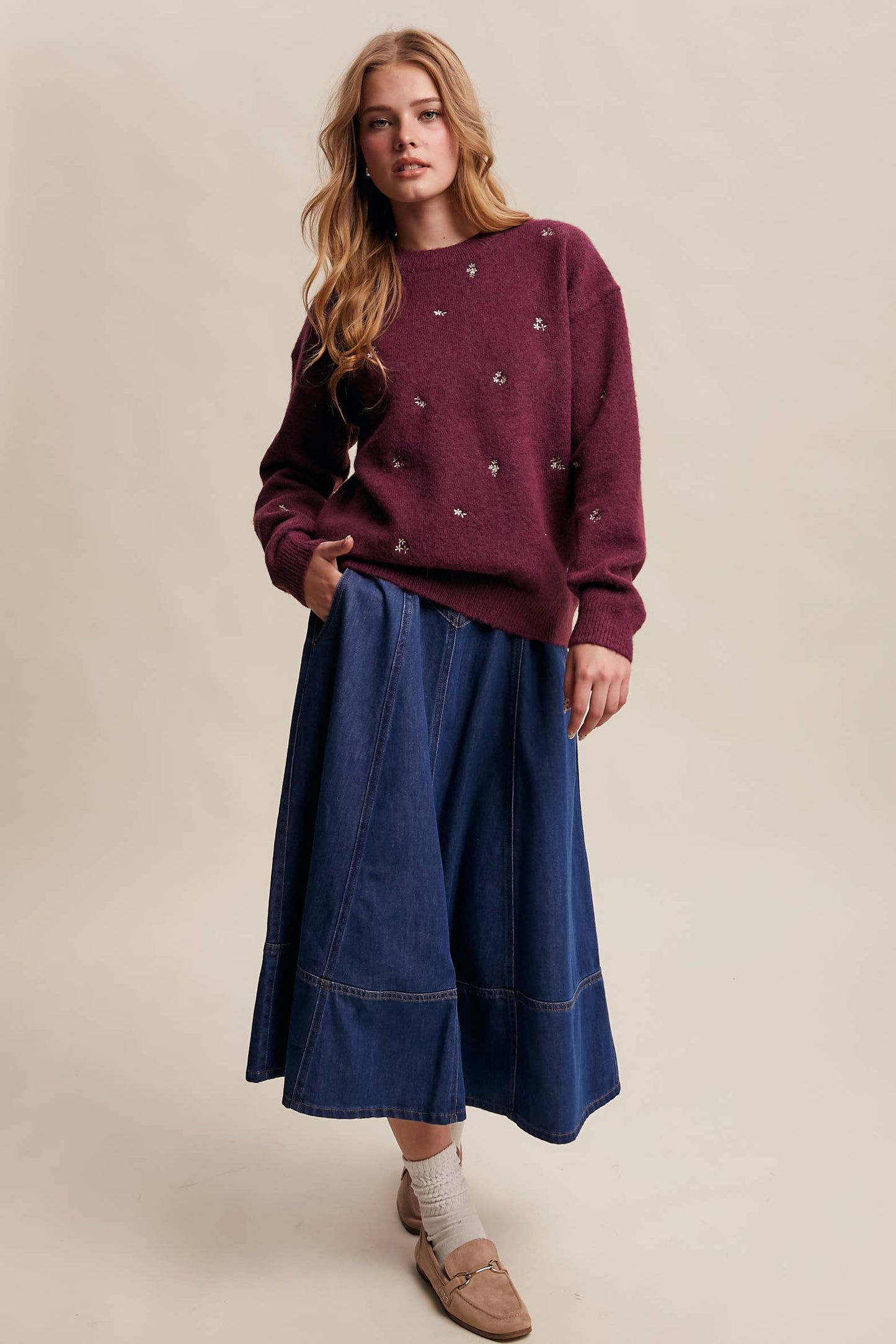 EMBROIDERED DOT KNIT SWEATER