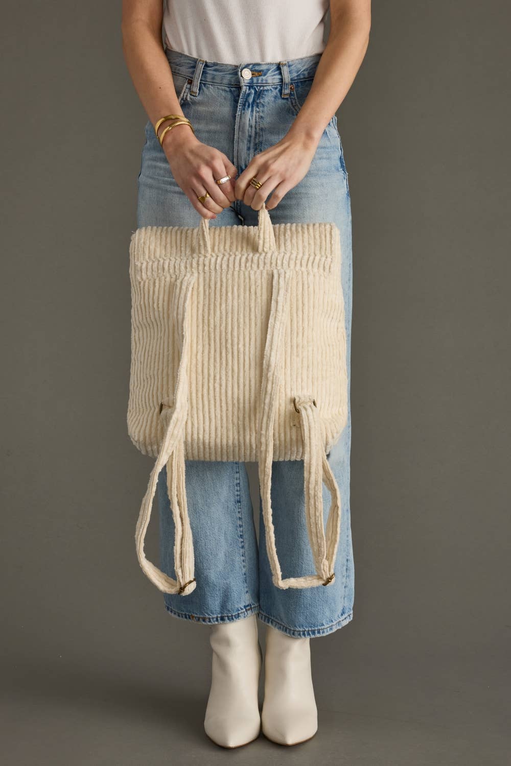 CREAM CORDUROY BACKPACK