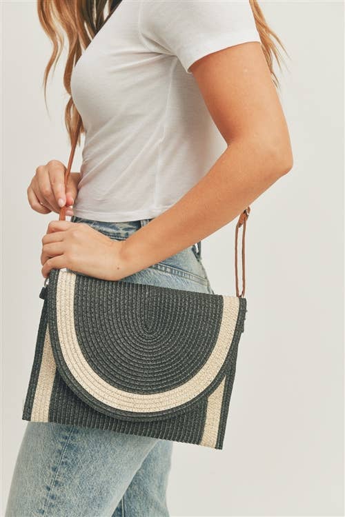TWO TONE STRAW CLUTCH + CROSSBODY