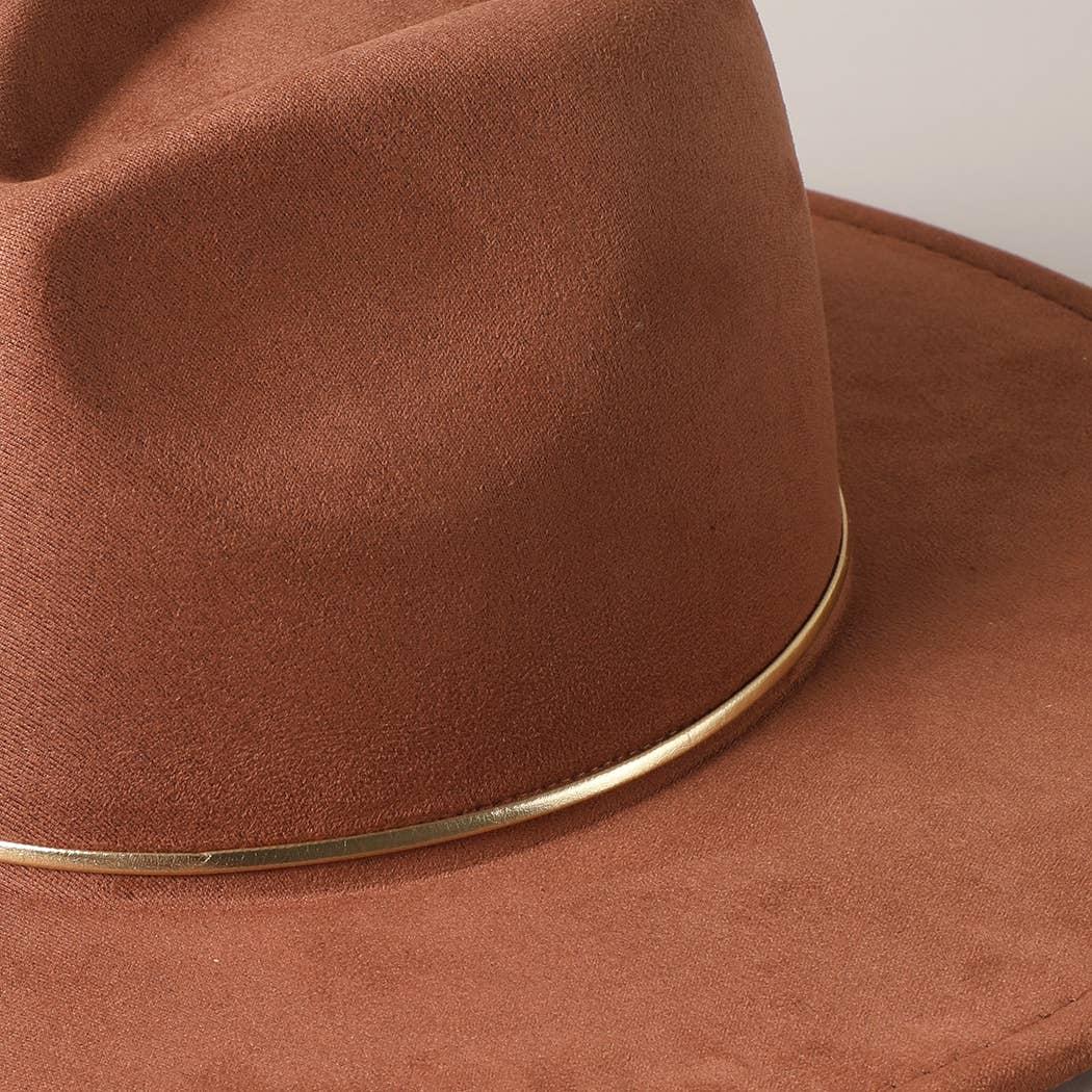 GOLD FELT WIDE BRIM SUEDE FEDORA HAT