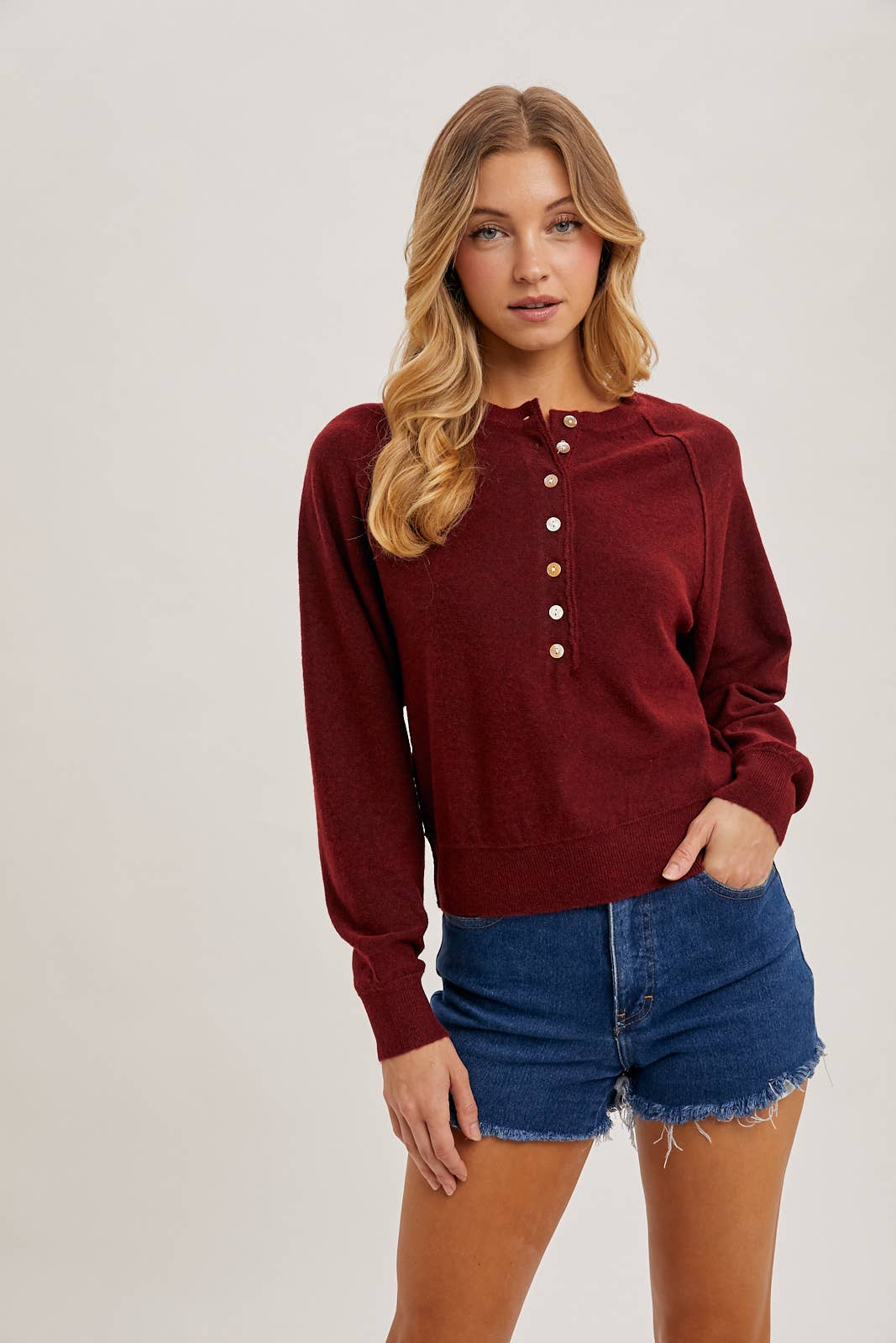 Bluivy - HALF-BUTTON HENLEY KNIT SWEATER: HUNTER GREEN / L