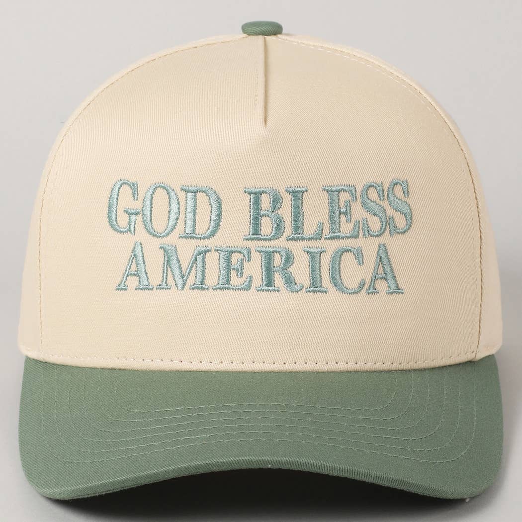 GOD BLESS AMERICA EMBROIDERED TWO TONE CAP