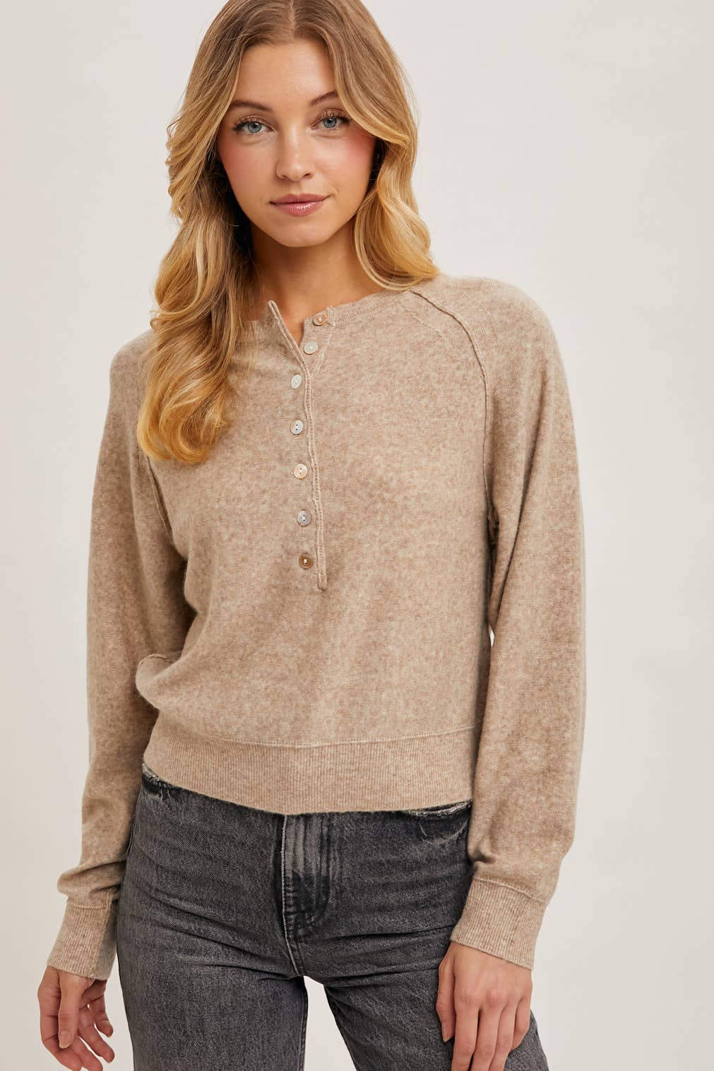 Bluivy - HALF-BUTTON HENLEY KNIT SWEATER: WINE / S