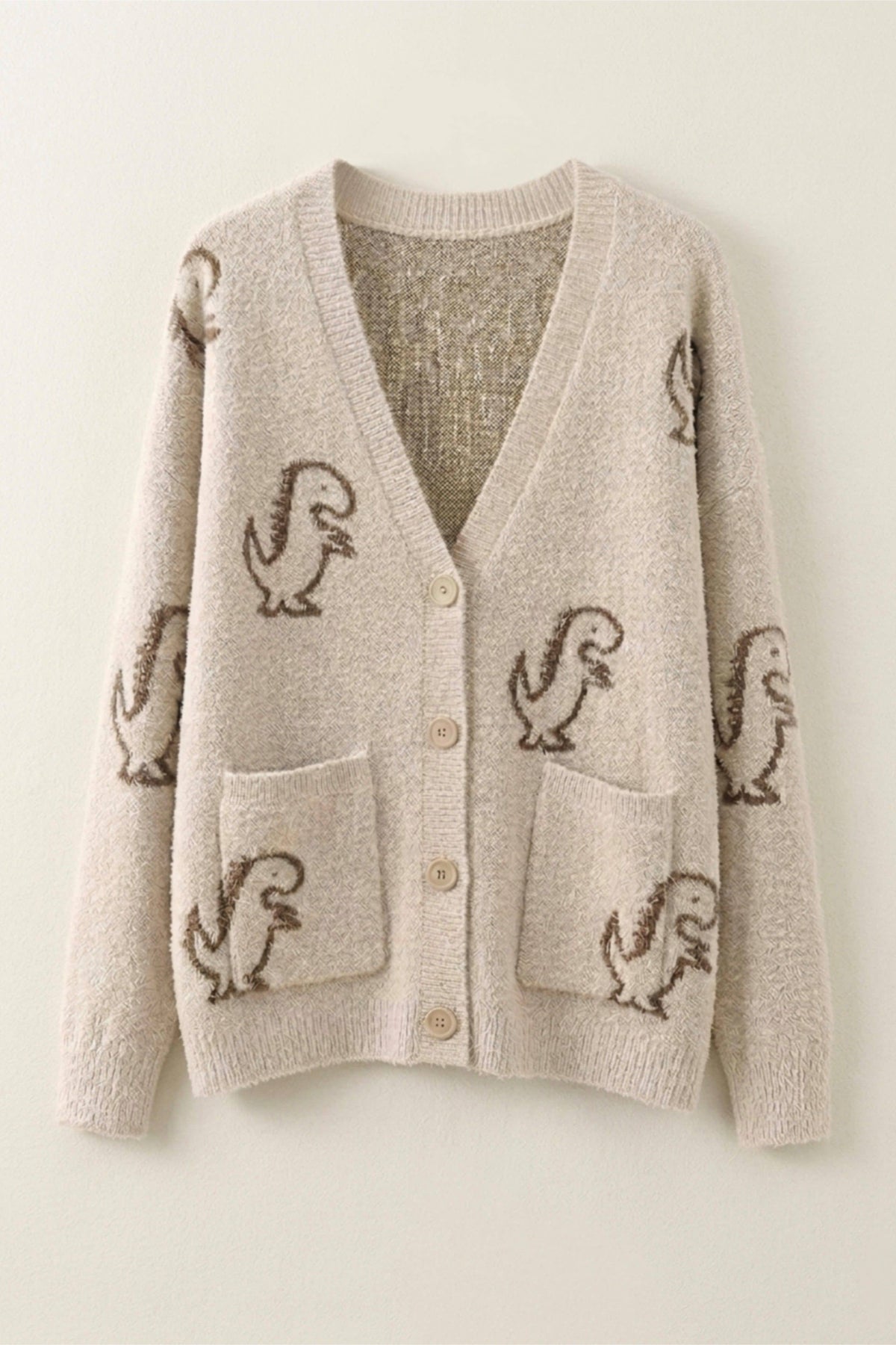 JADE BY JANE - DINOSAUR PATTERN KNIT CARDIGAN: BLACK / S/M