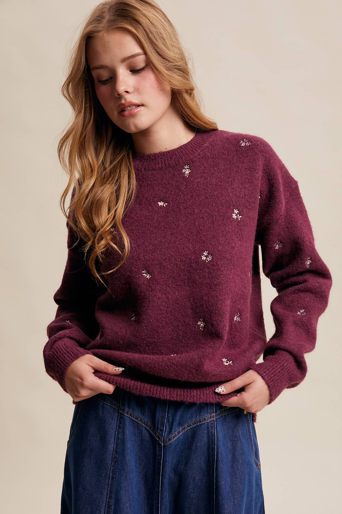 EMBROIDERED DOT KNIT SWEATER