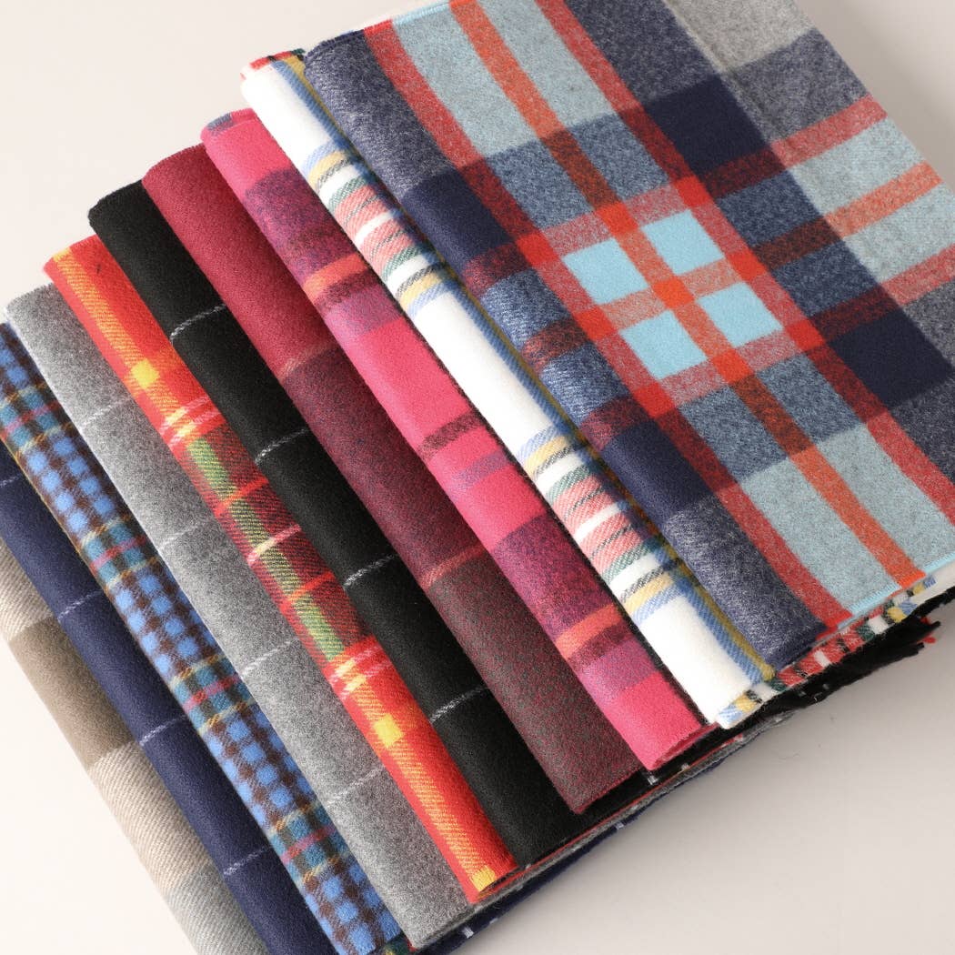 Fashion City - Cashmere Feel Plaid Pattern Scarf - Fringed Edges: SW-18 / ONE SIZE