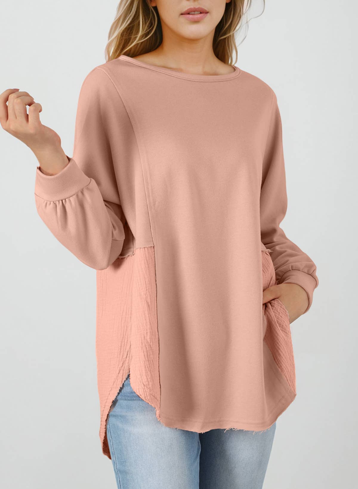 CRINKLE RAW HEM OVERSIZED BLOUSE