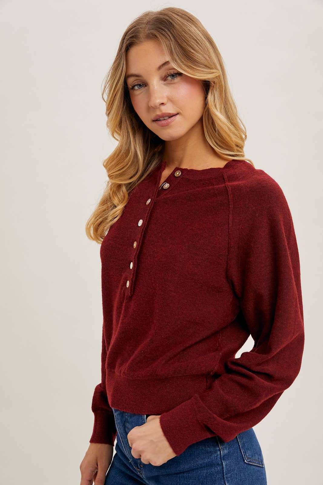 Bluivy - HALF-BUTTON HENLEY KNIT SWEATER: HUNTER GREEN / L