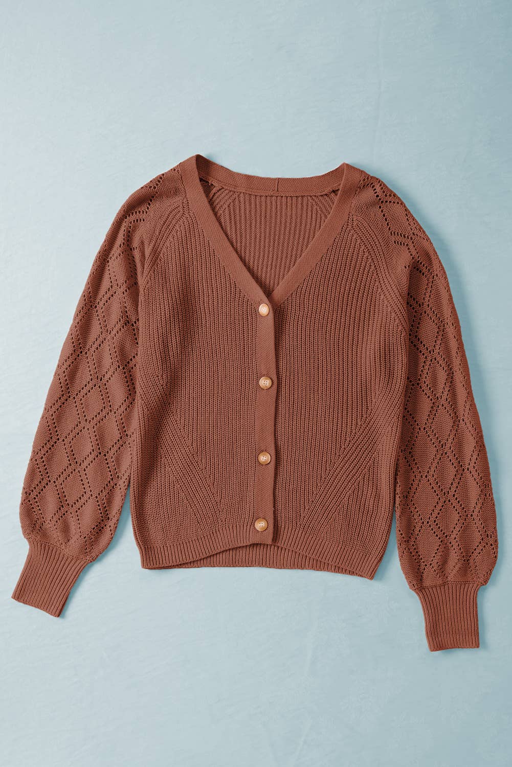 RUST BISHOP SLEEVE V NECK CARDI SWEATER