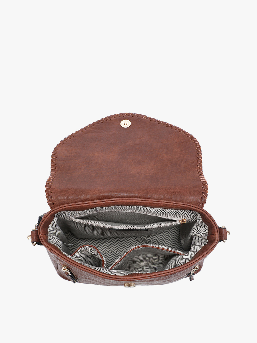 LORELEI DOUBLE ZIP CROSSBODY : BLACK + LT BROWN