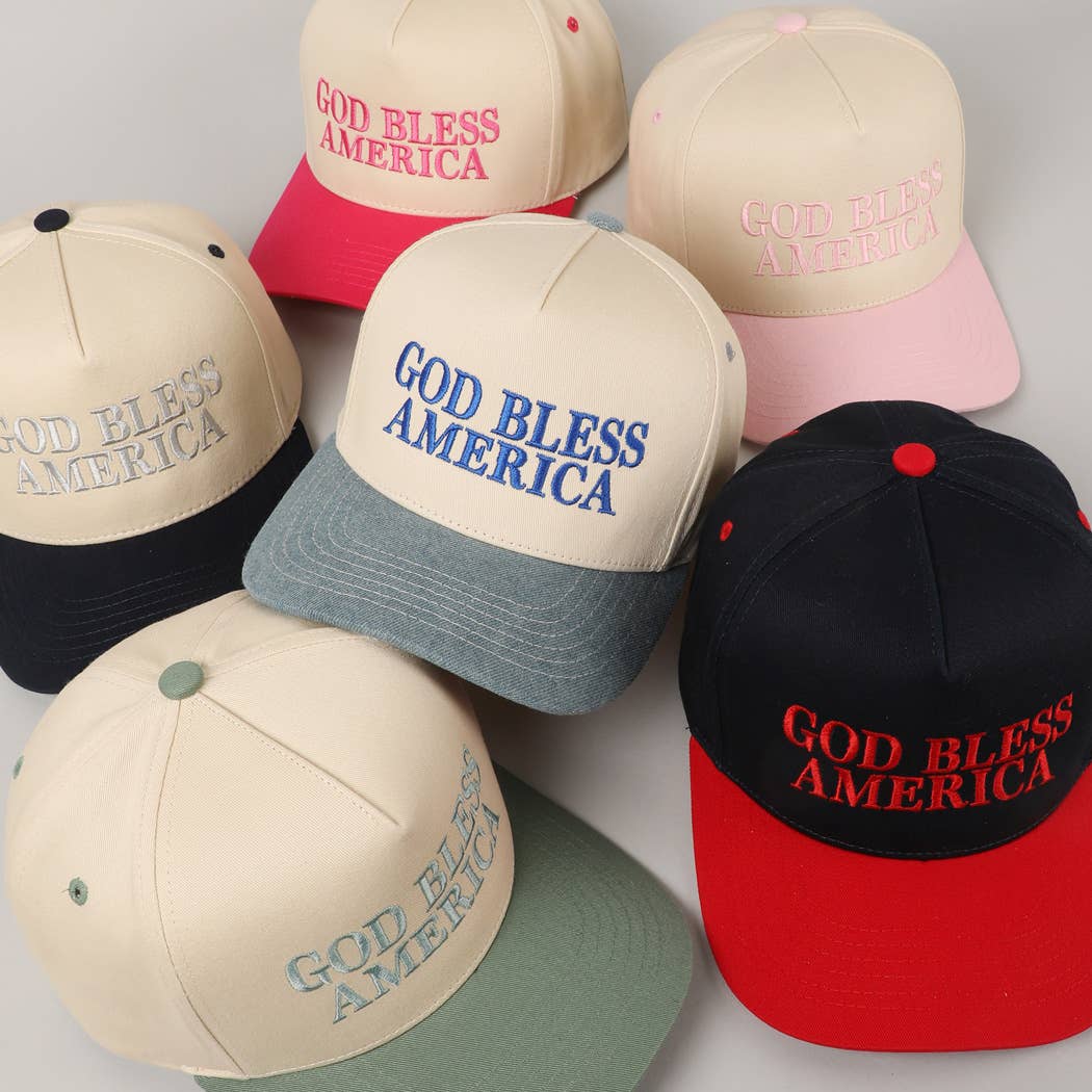 GOD BLESS AMERICA EMBROIDERED TWO TONE CAP
