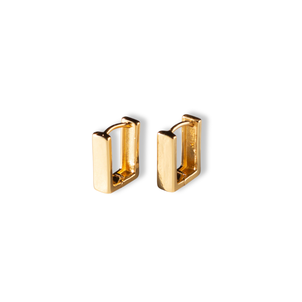 GILDED GOLD RECTANGLE HUGGIE EARRINGS