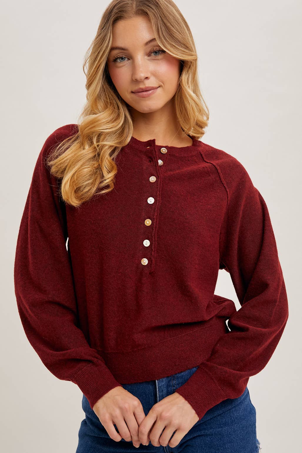 Bluivy - HALF-BUTTON HENLEY KNIT SWEATER: HUNTER GREEN / M