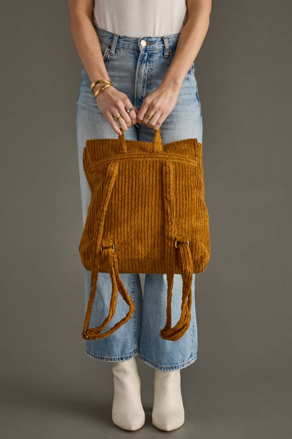 MUSTARD CORDUROY BACKPACK