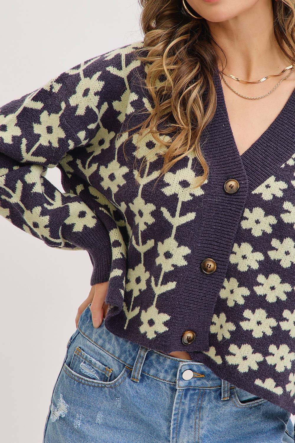 COZY PLAYFUL CASUAL FLORAL PRINT SWEATER KNIT CARDIGAN