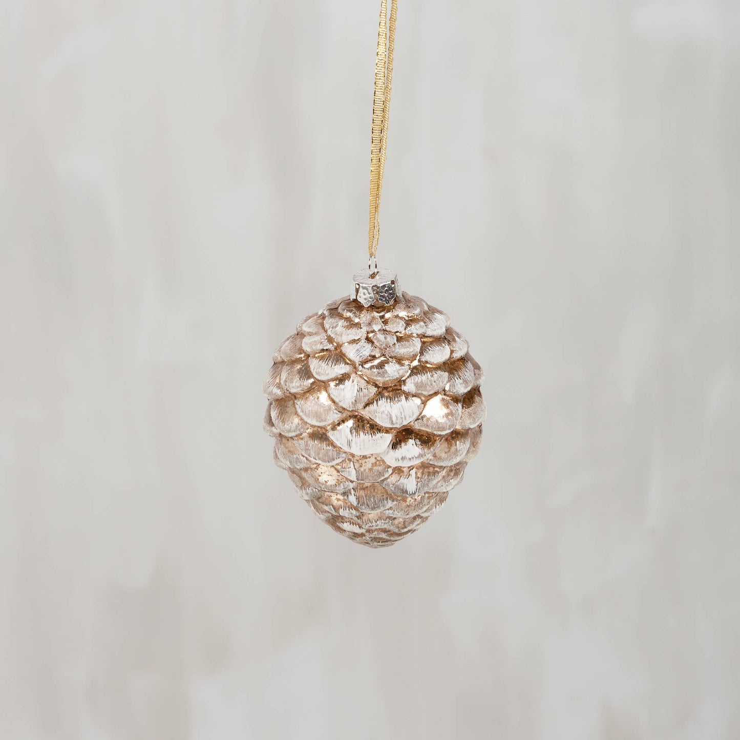 GLASS SNOWY PINECONE CHRISTMAS ORNAMENT
