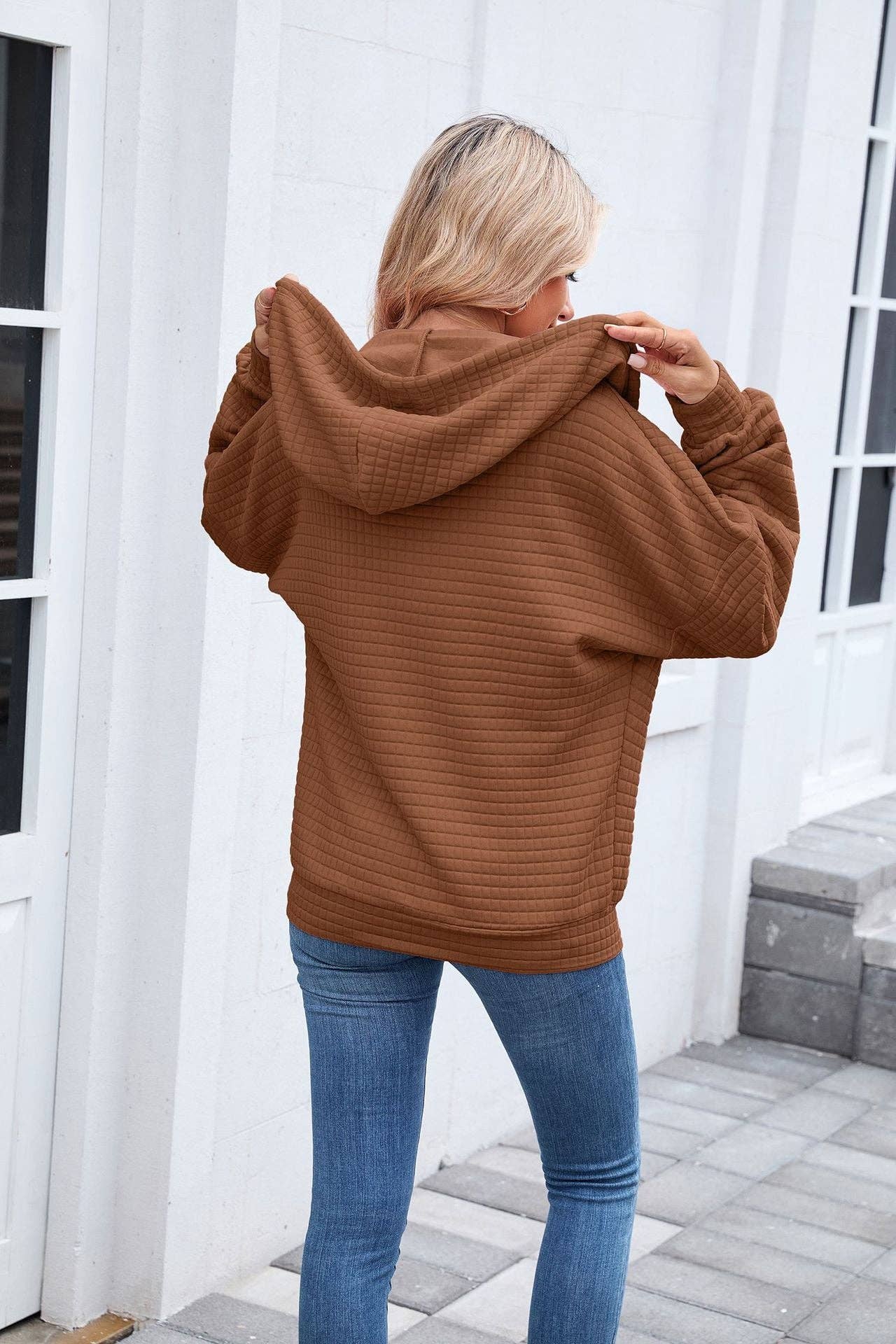 QUILTED ZIP UP HOODIE JACKET