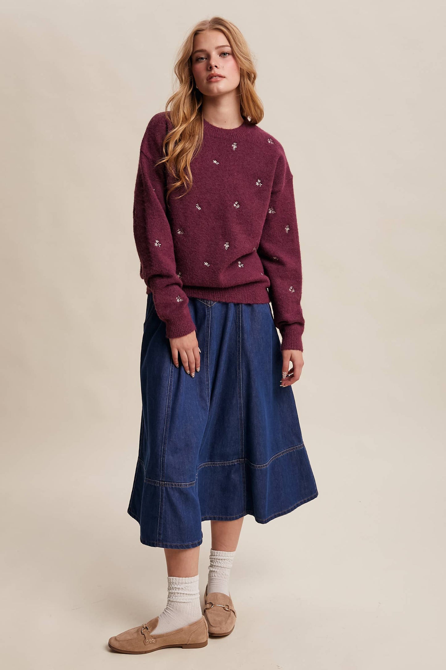 EMBROIDERED DOT KNIT SWEATER