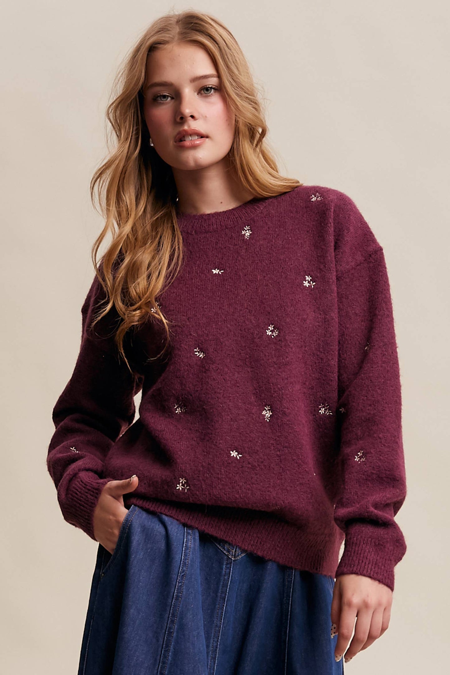 EMBROIDERED DOT KNIT SWEATER