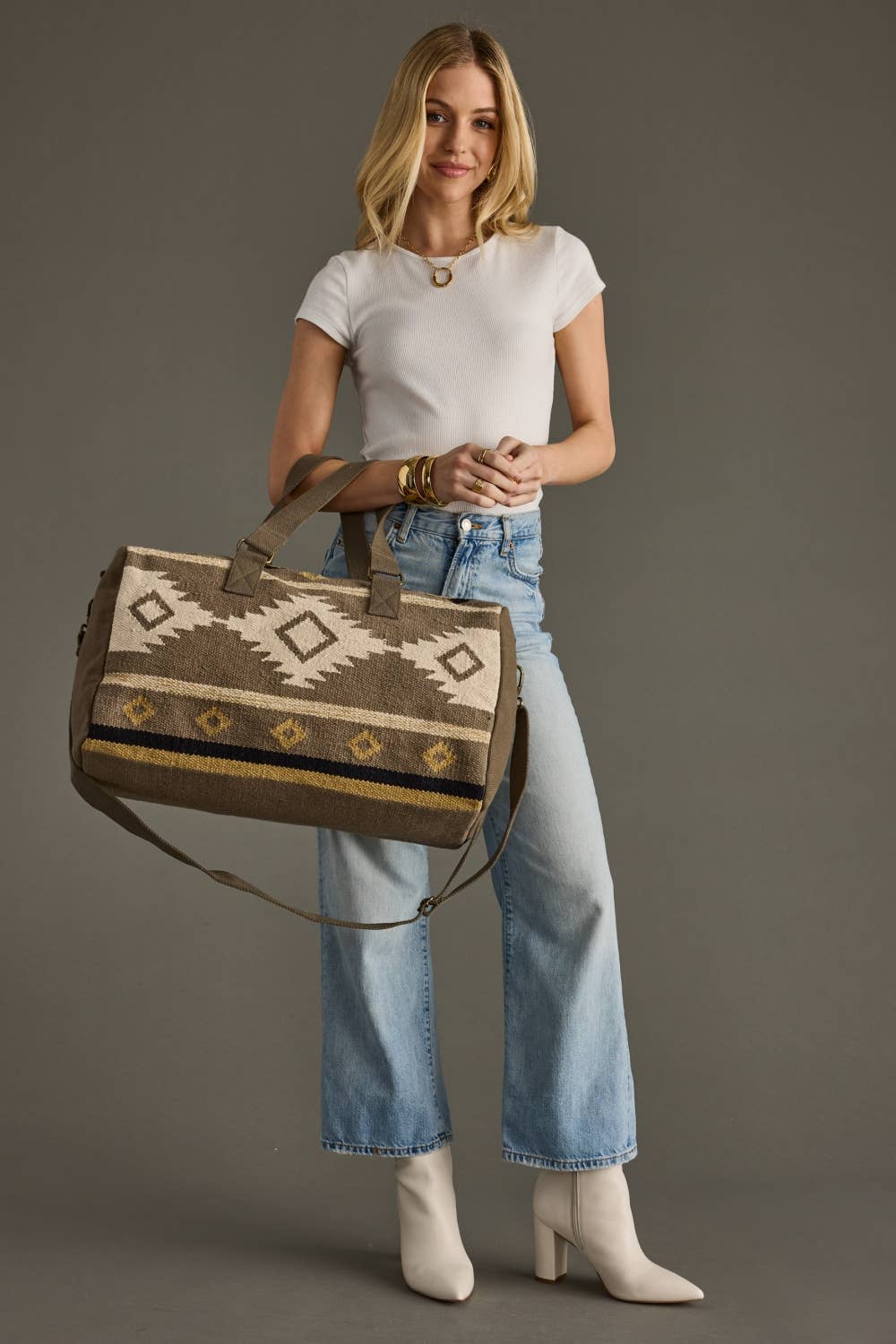 TAUPE, CREAM & TAN AZTEC DUFFEL