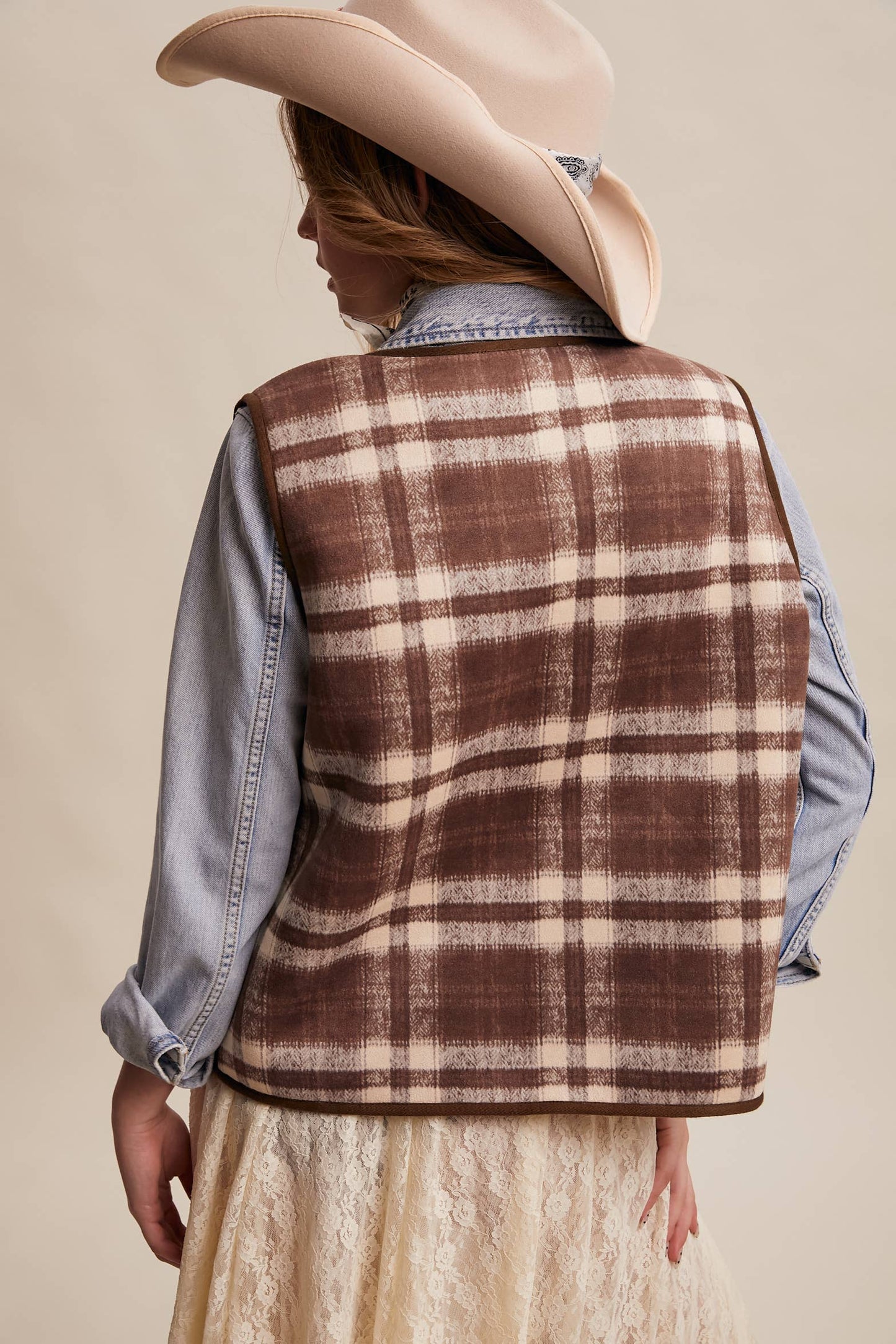 REVERSIBLE PLAID SHERPA VEST