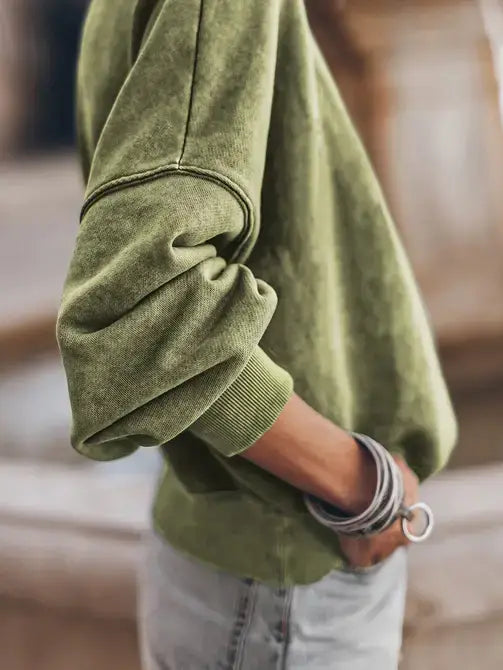 GREEN DROP SHOULDER CREW NECK PULLOVER SWEATSHIRT