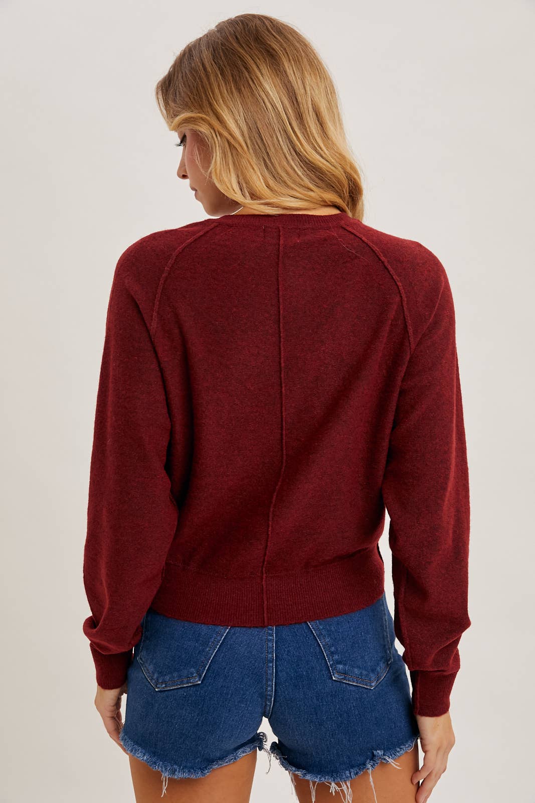 Bluivy - HALF-BUTTON HENLEY KNIT SWEATER: WINE / S