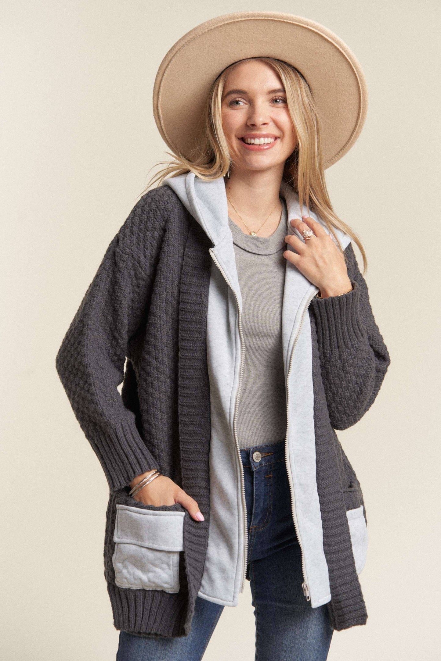 CHARCOAL ZIP UP HOODIE JACKET